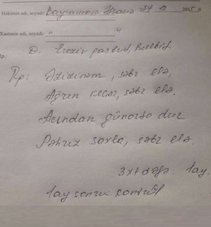 Bakıda həkimin yazdığı qeyri- adi resept sosial şəbəkədə müzakirələrə səbəb oldu: 