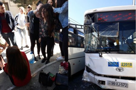 Bakıda yenə marşrut avtobusları toqquşdu: Xəsarət alanlar var — FOTO