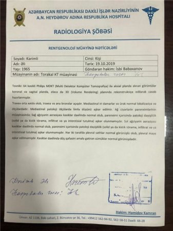 “Əli Kərimli bütün müayinələrdən keçdikdən sonra evə buraxılıb” - DİN Hospitalının rəisi İsbi Babaxanov( SƏNƏDLƏR)