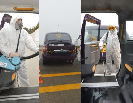 Bakı aeroportunda taksilər dezinfeksiya olunur - FOTO