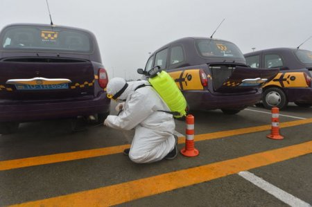 Bakı aeroportunda taksilər dezinfeksiya olunur - FOTO