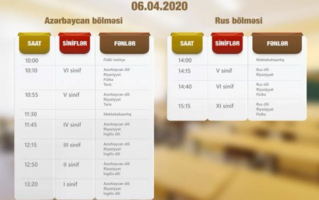 “Dərs vaxtı”nın 6 aprel cədvəli