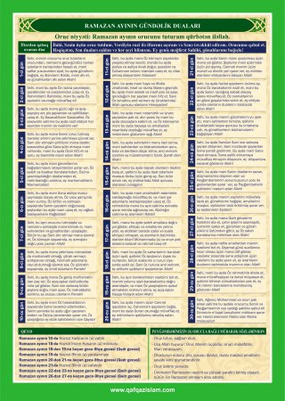 Ramazan ayının təqvimi açıqlanıb - CƏDVƏL