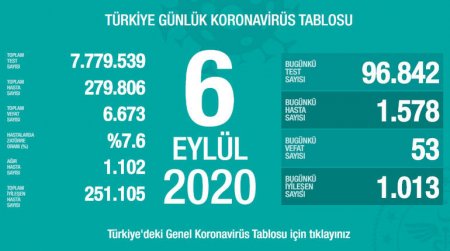 Türkiyədə daha 53 nəfər koronavirusdan öldü