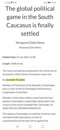 Milli Məclisin deputatının məqaləsi erməni mətbuatında yayılıb
