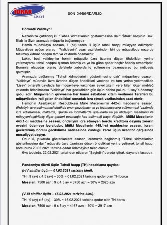 "Zakir Fərəcovun "İdrak" liseyində nə baş verir?" - Valideyn yazır