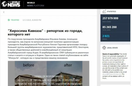 Ermənilərin Ağdamda törətdiyi vandallıq faktları məşhur “The World News” palatformasında yayınlanıb