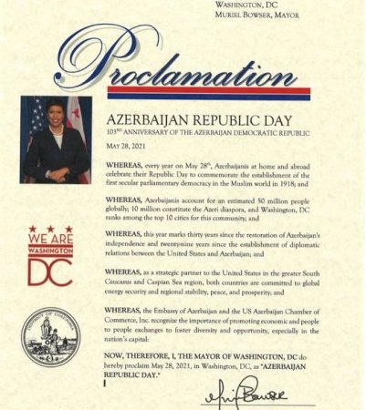 Vaşinqtonun meri Azərbaycanla bağlı bəyannamə imzaladı - FOTO