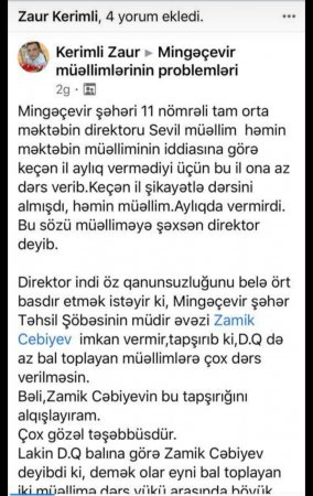 "Mingəçevir müəllimlərinin problemləri"