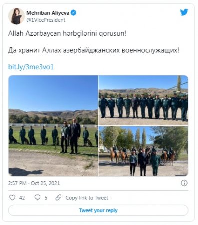 "Allah Azərbaycan hərbçilərini qorusun!" - Mehriban Əliyeva