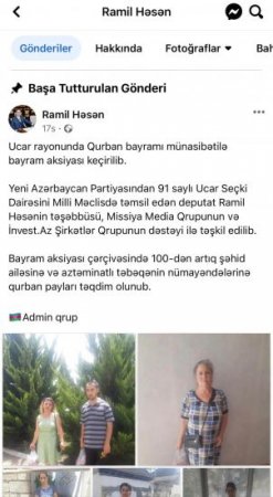 “Deputat Ramil Həsən az qala dünyaya car çəkə ki, 5-10 nəfərə 2 kilo ət verib, ayıb deyilmi?!” - Foto