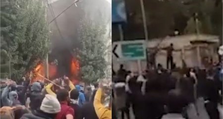 İranda etirazçılar icra hakimiyyətinin binasını yandırdılar - Video