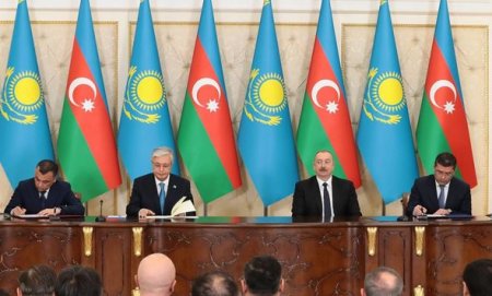 Azərbaycan-Qazaxıstan sənədlərinin imzalanması mərasimi olub - FOTOLAR