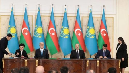 Azərbaycan-Qazaxıstan sənədlərinin imzalanması mərasimi olub - FOTOLAR
