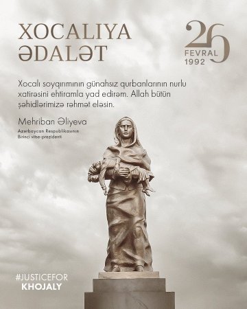 Mehriban Əliyeva Xocalı soyqırımının ildönümü ilə bağlı paylaşım etdi - FOTO